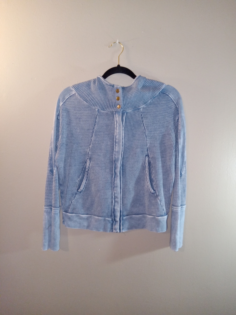 Hard Tail Light Blue Women's Bomber Jacket with Snap Collar And Hood